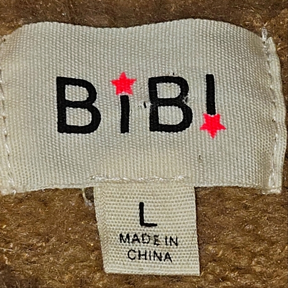 BIBI Sweater Women's Size Large Tan With Multi Color Chris Cross Yarn Stitching - Picture 3 of 9